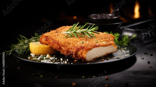 Traditional Polish Chop, Breaded Cutlet, Roasted Pork Steak in Breadcrumbs with Fresh Cabbage Salads