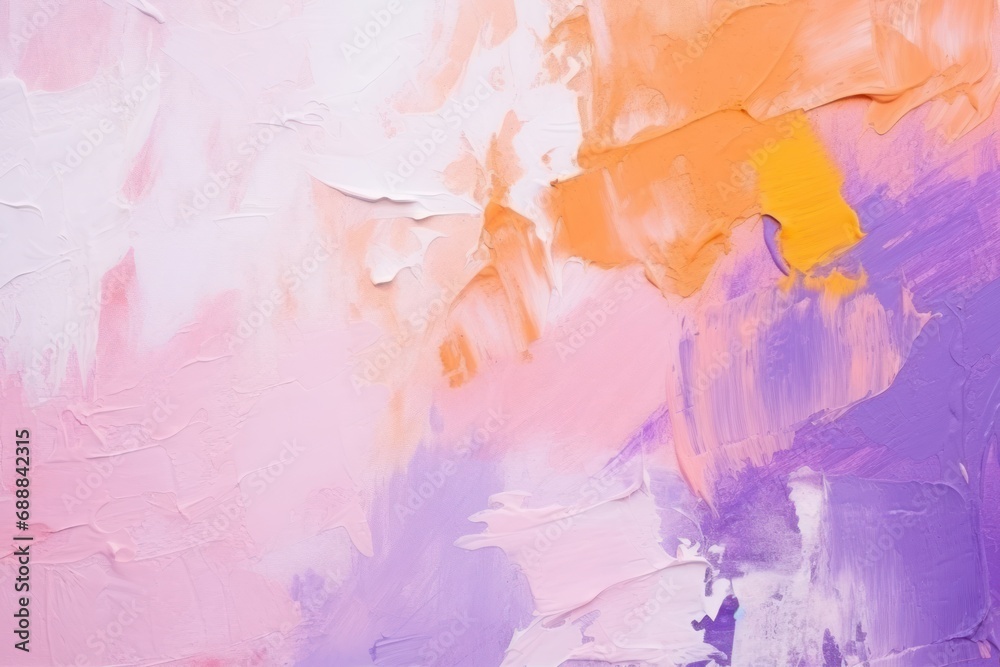 Soft pastel acrylic brush strokes in shades of pink, purple, and orange create a dreamy and gentle abstract painting on canvas.