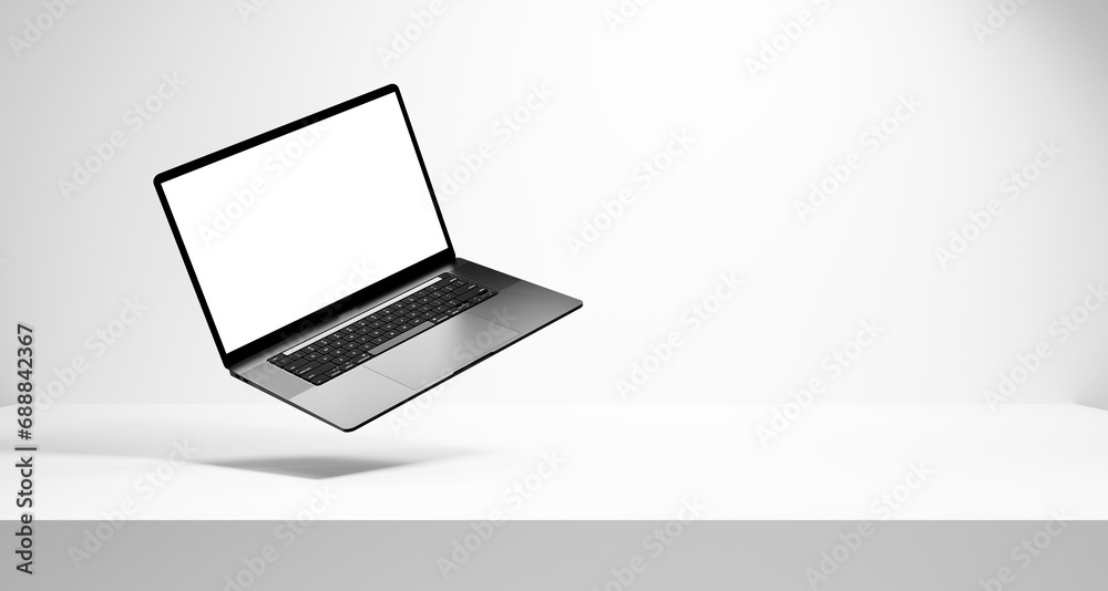 Laptop mock up and white table with white wall background empty space, empty white room with white table and laptop with empty blank white screen, white screen laptop mock up design, empty white space Laptop mock up and white table with white wall background empty space, empty white room with white table and laptop with empty blank white screen, white screen laptop mock up design, empty white space