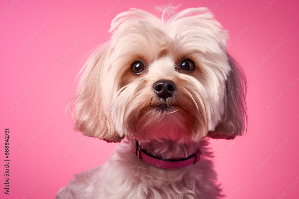Shih Tzu Puppy Dog Closeup on Pink Background Shih Tzu Puppy Dog Closeup on Pink Background