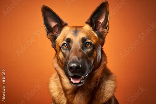 german shepherd portrait on orange background