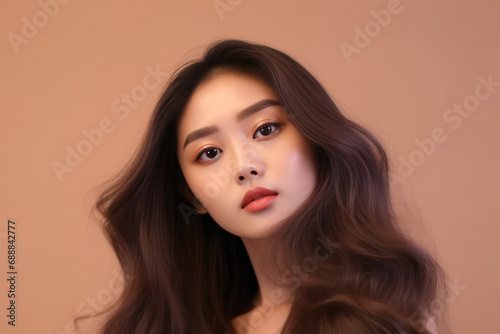 Portrait of a Woman in Turtleneck in front of beige background 