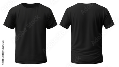Blank black front and back T-Shirts Mockup template isolated on transparent background,	shirt design presentation for print.
 photo