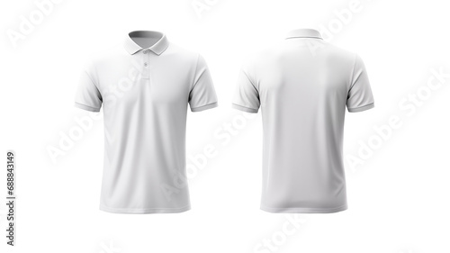 Blank white front and back polo T-Shirts Mockup template isolated on transparent background,	polo shirt design presentation for print.
 photo