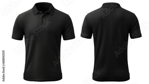 Blank black front and back polo T-Shirts Mockup template isolated on transparent background,	polo shirt design presentation for print.
 photo