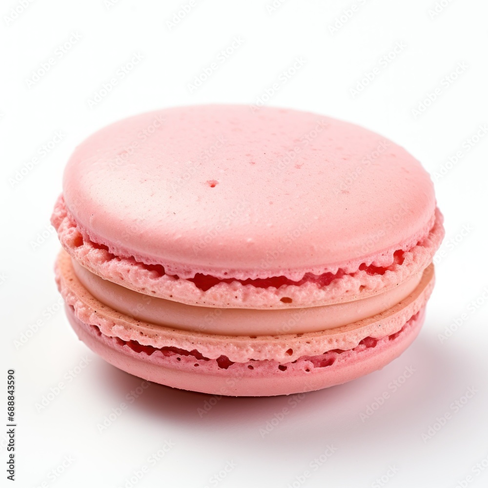 Delicious Macaron Close-Up Isolated on a White Background. Generative AI. Delicious Macaron Close-Up Isolated on a White Background. Generative AI.