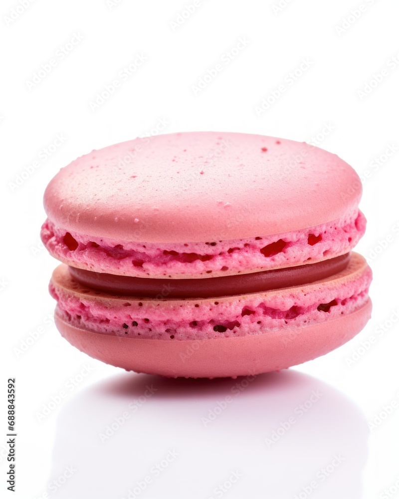 Delicious Macaron Close-Up Isolated on a White Background. Generative AI. Delicious Macaron Close-Up Isolated on a White Background. Generative AI.