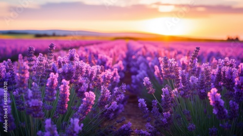 The view of the lavender flower field plant in bloom is very beautiful for background, and wallpaper