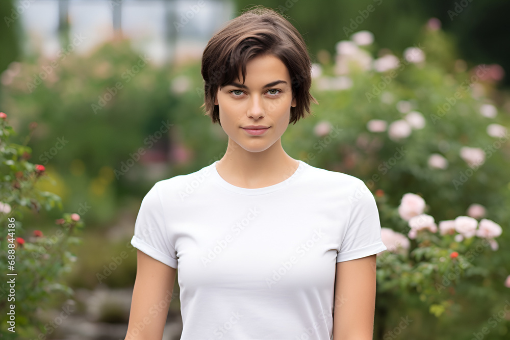 Woman in White Tee with Neutral Expression Woman in White Tee with Neutral Expression