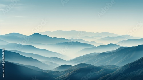 Watercolor-style blue mist mountains 