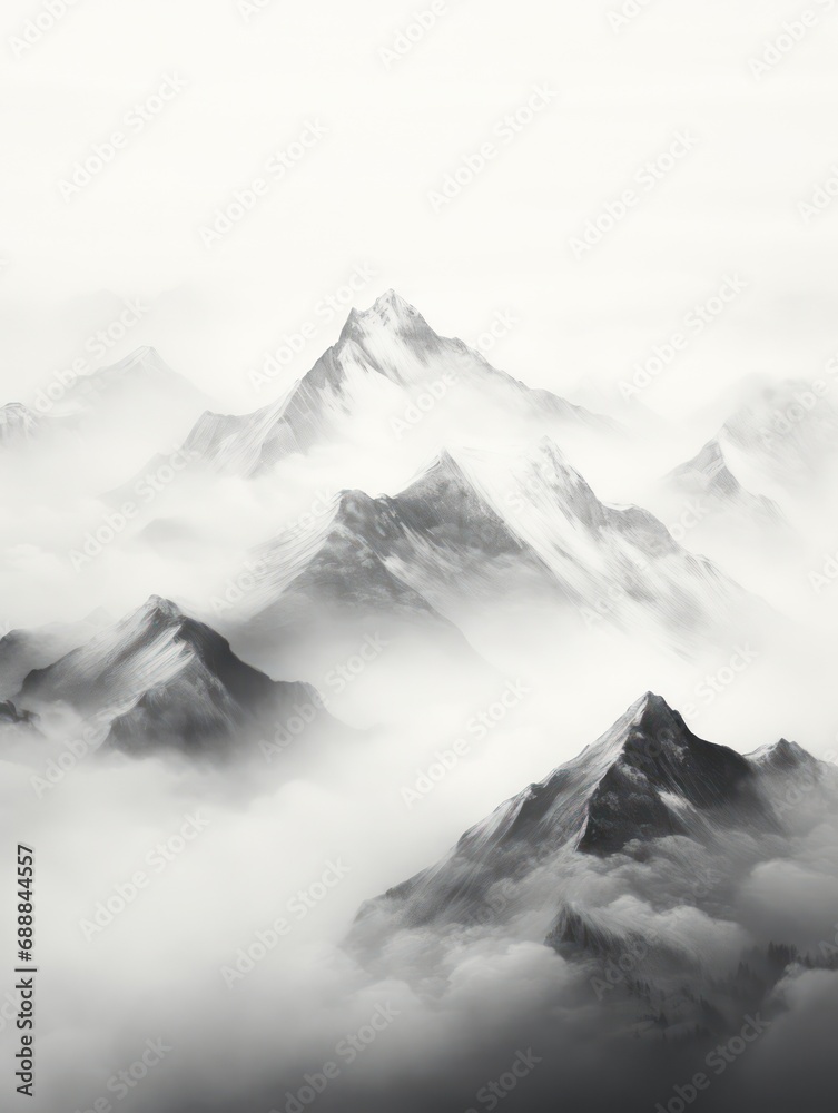 Minimalist Chinese Mountain Art, suitable for wall art and printing media