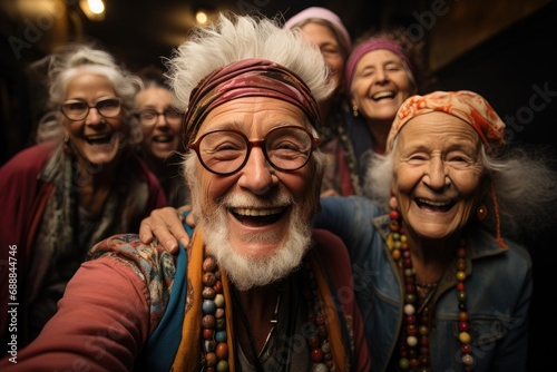 Older people mask in religion style, retro style of happy old people