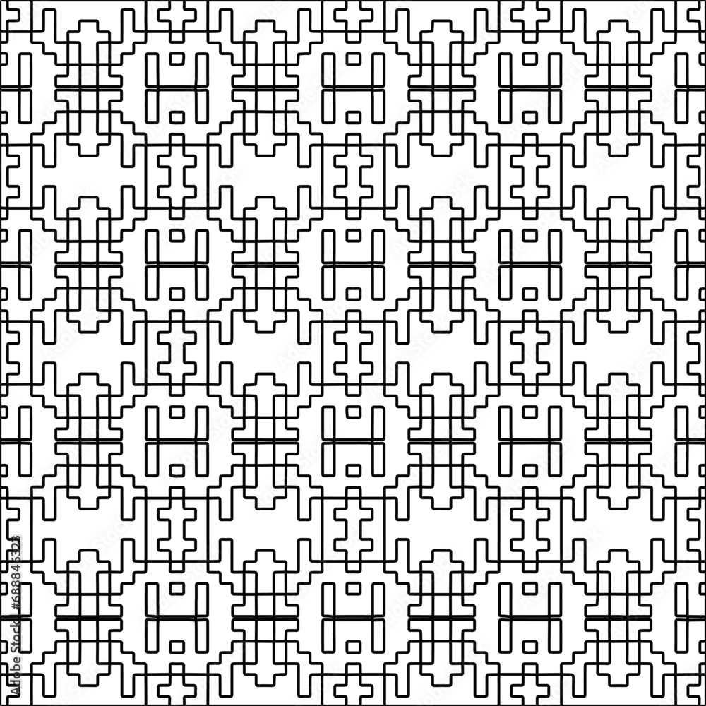 Stylish texture with figures from lines.black and white pattern for web page, textures, card, poster, fabric, textile. Monochrome graphic repeating design. Abstract background.