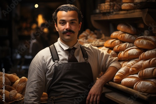 Portrait of middle age man bakery standing in bakery store