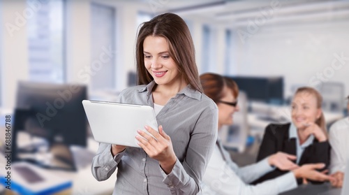 Smile portrait of woman at business meeting or teamwork.