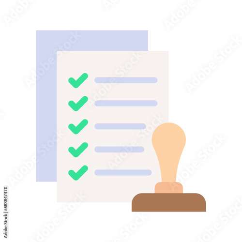 Approved document with stamp icon, Approved application concepts. Top view. Premium quality. vector illustration on white background