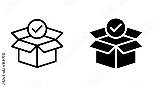 Vector parcel and checkmark icon. Parcel successfully delivered. Premium quality graphic design. vector illustration on white background
