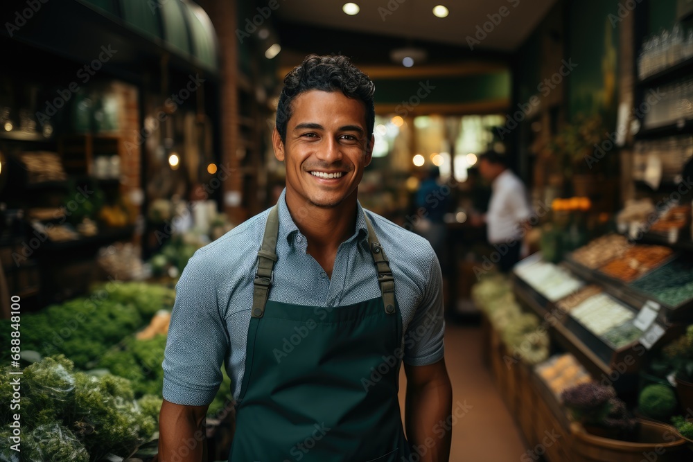Young smiling supermarket worker Young smiling supermarket worker