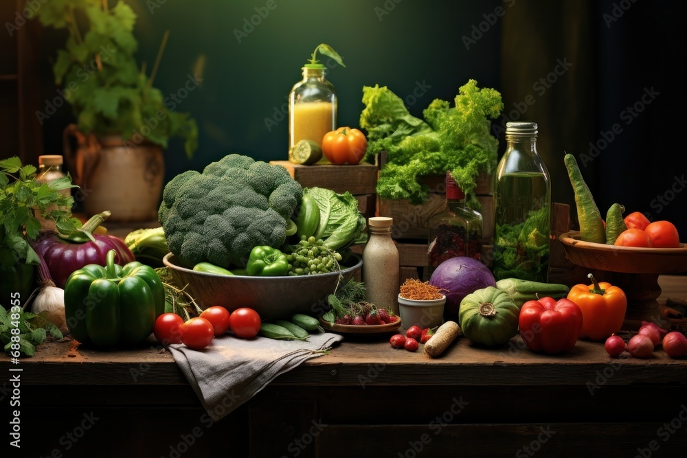 Assortment of fresh vegetables on rustic wooden table. Healthy food and lifestyle. Assortment of fresh vegetables on rustic wooden table. Healthy food and lifestyle.