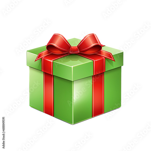 green gift box with red ribbon isolated from background.