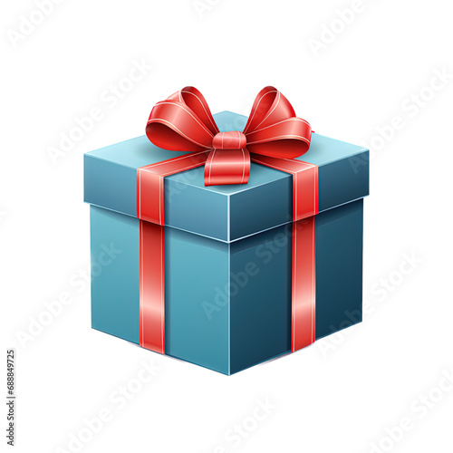 blue gift box with red ribbon isolated from background.