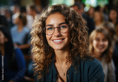 Valokuva Closeup of  brunette wearing glasses at university