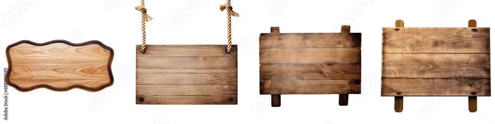 Wooden Sign with Ropes: Oblong Decorative and Empty Wooden Set, Isolated on Transparent Background, PNG