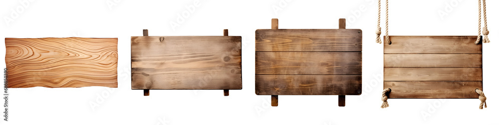 Set of Oblong Decorative Wooden: Empty Wooden Sign with Ropes, Isolated on Transparent Background, PNG