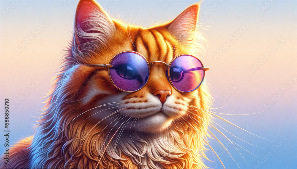 Illustration of a cool cat wearing sunglasses　サングラスをかけた猫