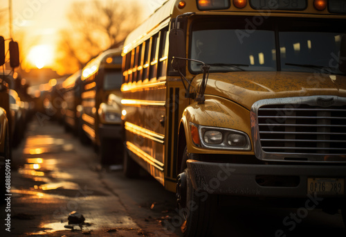 Front view of yellow school buses