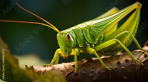 Winged grasshopper on fresh green leaves, bright photo, sharp focus., Great green bush-cricket (Tettigonia viridissima on a dry branch. Place for text., Close Up Of A Common Lubber Grasshopper (Roma   © Muhammad
