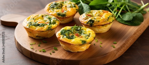 Easter brunch features mini quiches with spinach, like quiche florentine. photo
