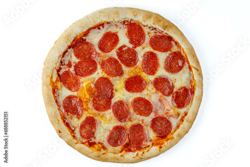 appetizing fresh pizza with sausage on a white background for food delivery site 1