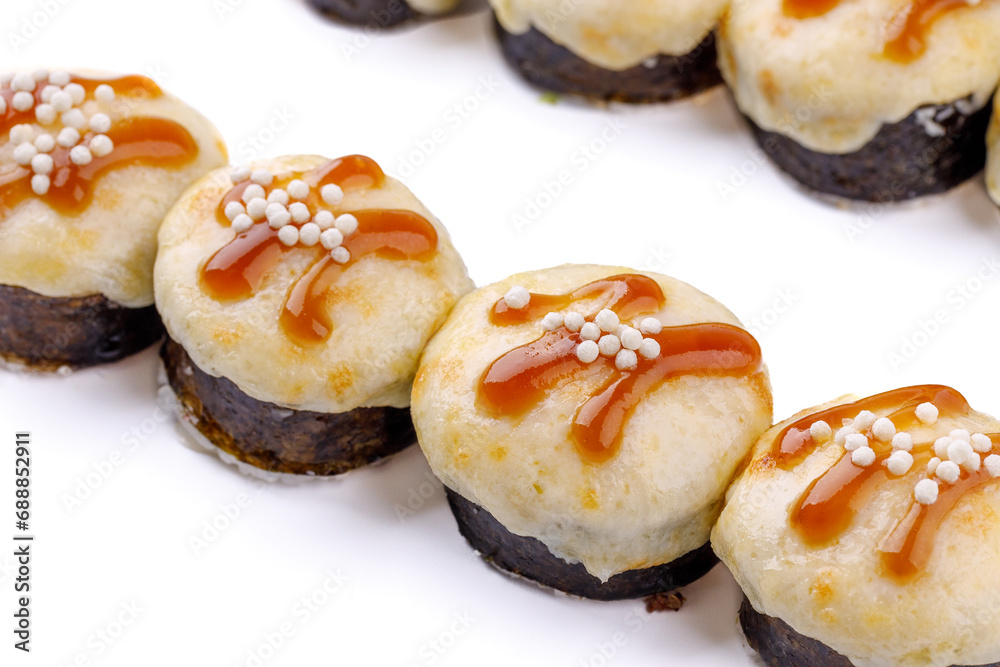 fresh appetizing baked rolls on a white background for food delivery site 3 fresh appetizing baked rolls on a white background for food delivery site 3