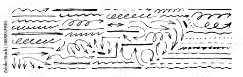 Various hand drawn charcoal arrows and underlines collection.