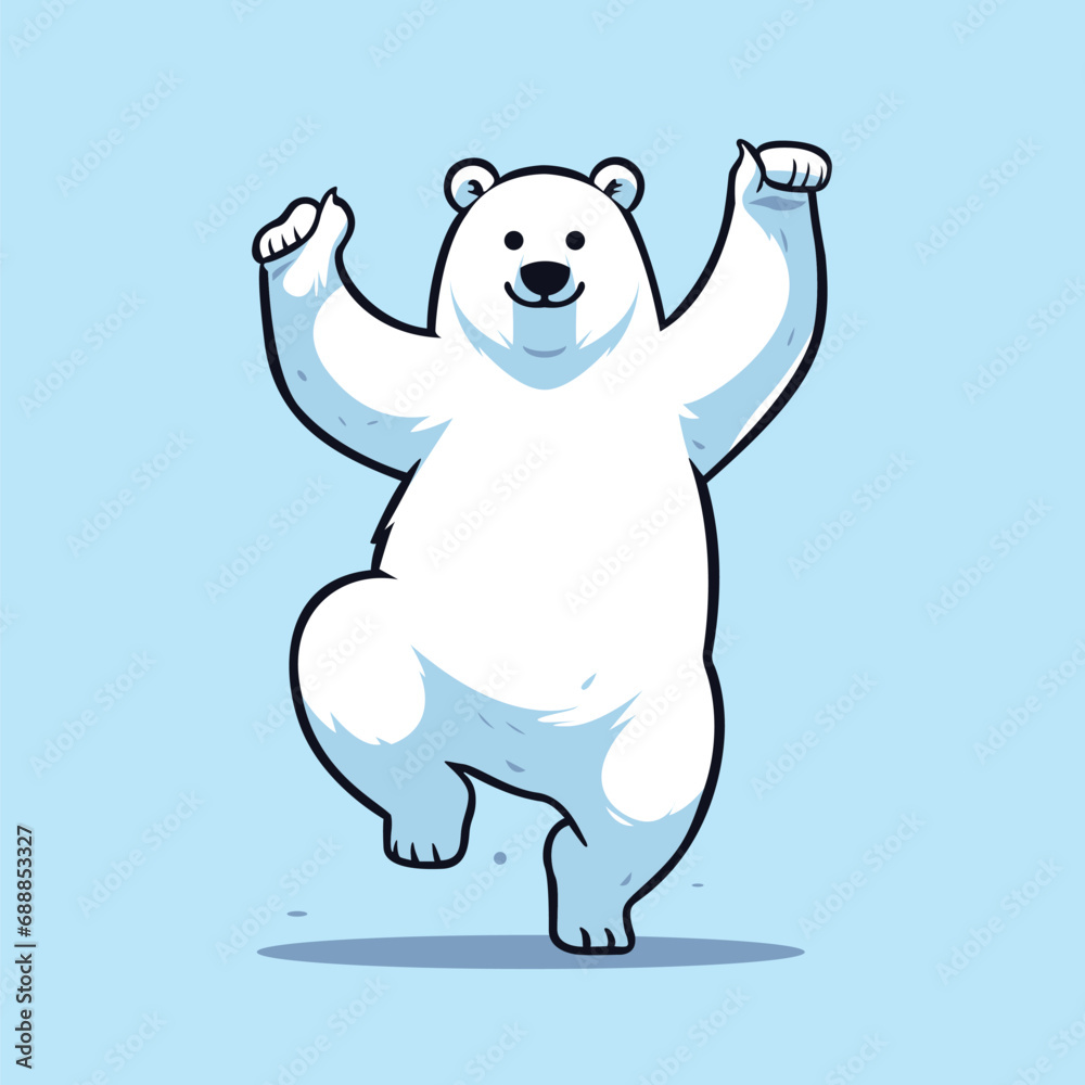 happy White Polar Bear Standing Tall on its legs, dancing with his arms up, cartoon mascot, logo vector design. happy White Polar Bear Standing Tall on its legs, dancing with his arms up, cartoon mascot, logo vector design.