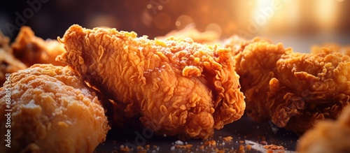Close-up image of breaded chicken drumsticks photo