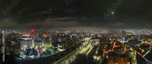 Aerial Night Shot of the Centre of Leeds, West Yorkshire, UK photo