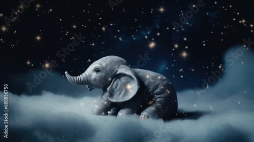 adorable cute baby elephant with starry background. Created with Generative AI.  