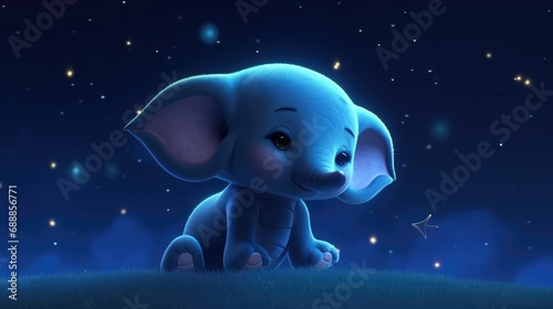adorable cute baby elephant with starry background. Created with Generative AI. 