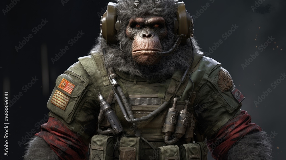 Gorilla dressed as a war soldier. Created with Generative AI.