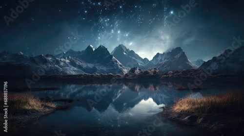   Beautiful mountain and lake. Created with generative AI.  
