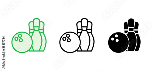 Bowling icon set. bowling ball and pin icon. bowling pins