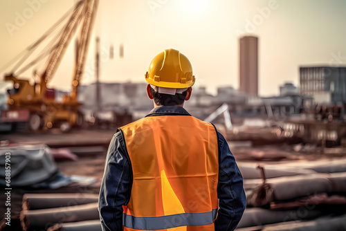 Back view of construction engineer