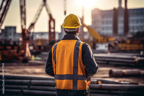 Back view of construction engineer