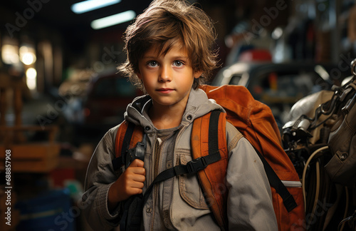 Portrait of serious look boy in school