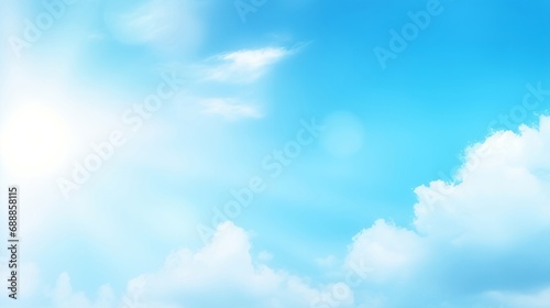 A Serene Blue Sky with Fluffy White Clouds and a Majestic Plane Soaring Above