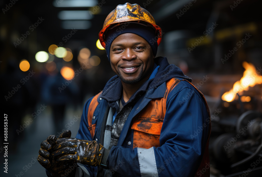 Portrait of smiling black factory worker