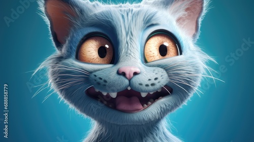 Cute cat smiling. Cartoon animation style. Created with Generative AI.	
