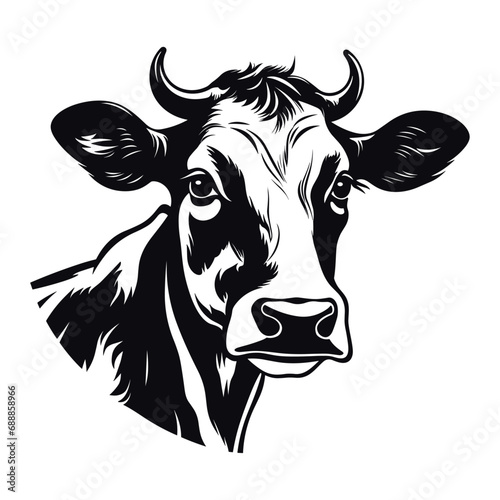 Holstein Cow Head – Black and White Vector Portrait of Dairy Cattle Breed for Farm, Agriculture, Food Branding or Rural Art Illustration ¥